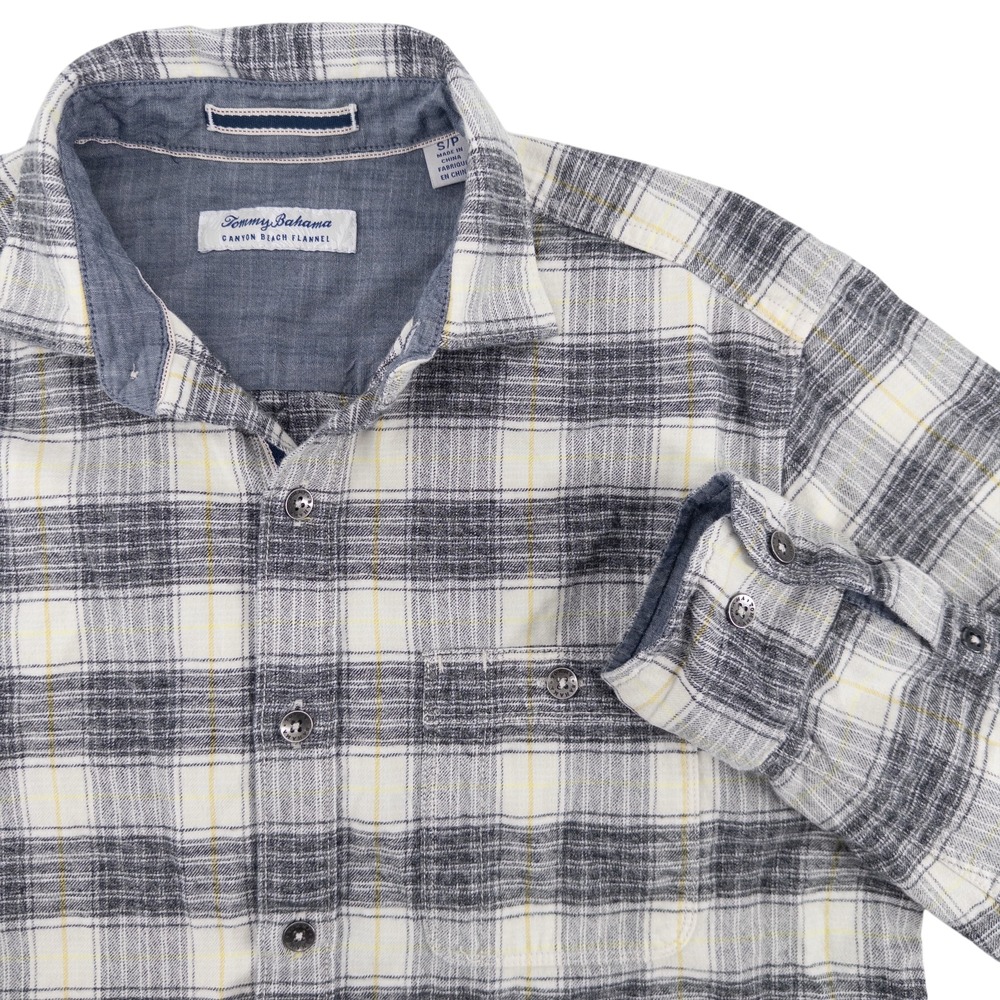 Tommy Bahama Men's Small Gray Canyon Beach Flannel‎ Shirt Button Up Long Sleeve